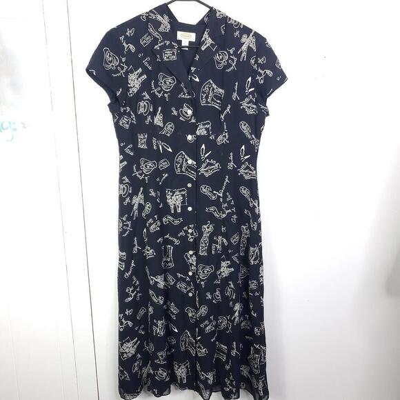 Talbots Dresses & Skirts - Talbots Dress Womens 14 Midi Paris French Print Full Button Teacher 90s Retro